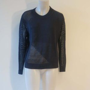 Womens Parrish Blue Open Knit Long Sleeve Linen Sweater M *